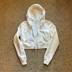 Hollister Women’s White Cropped Hoodie/Sweat Jacket with Pockets